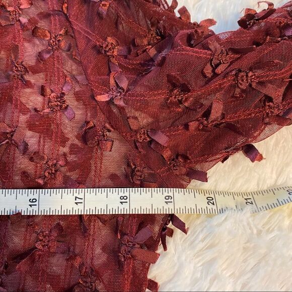 Kenar Wine Colored Ribboned Semi Sheer Blouse, Size 10. - Picture 8 of 10